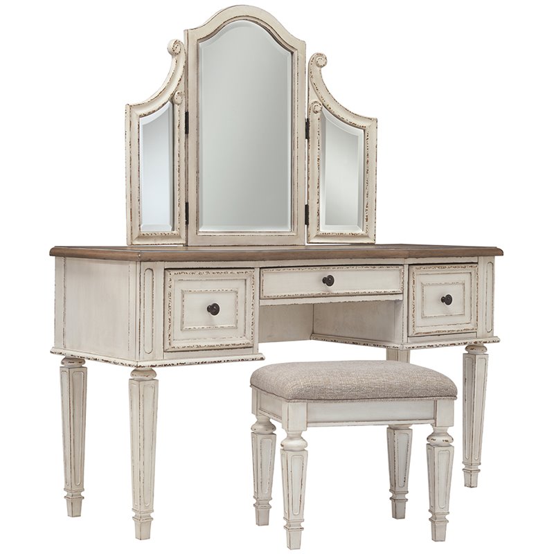 3 Piece Bedroom Vanity Set in White and Brown