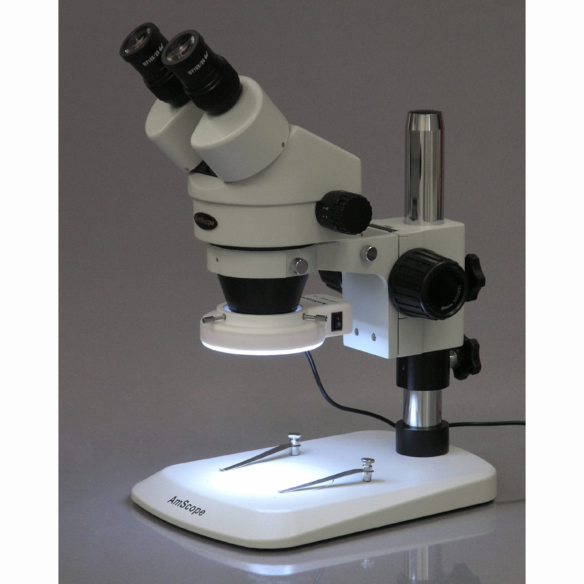 Amscope SM-1BN-64S 7X - 45X Inspection Dissecting Pillar Stand Zoom Stereo Microscope with 64 LED Light New