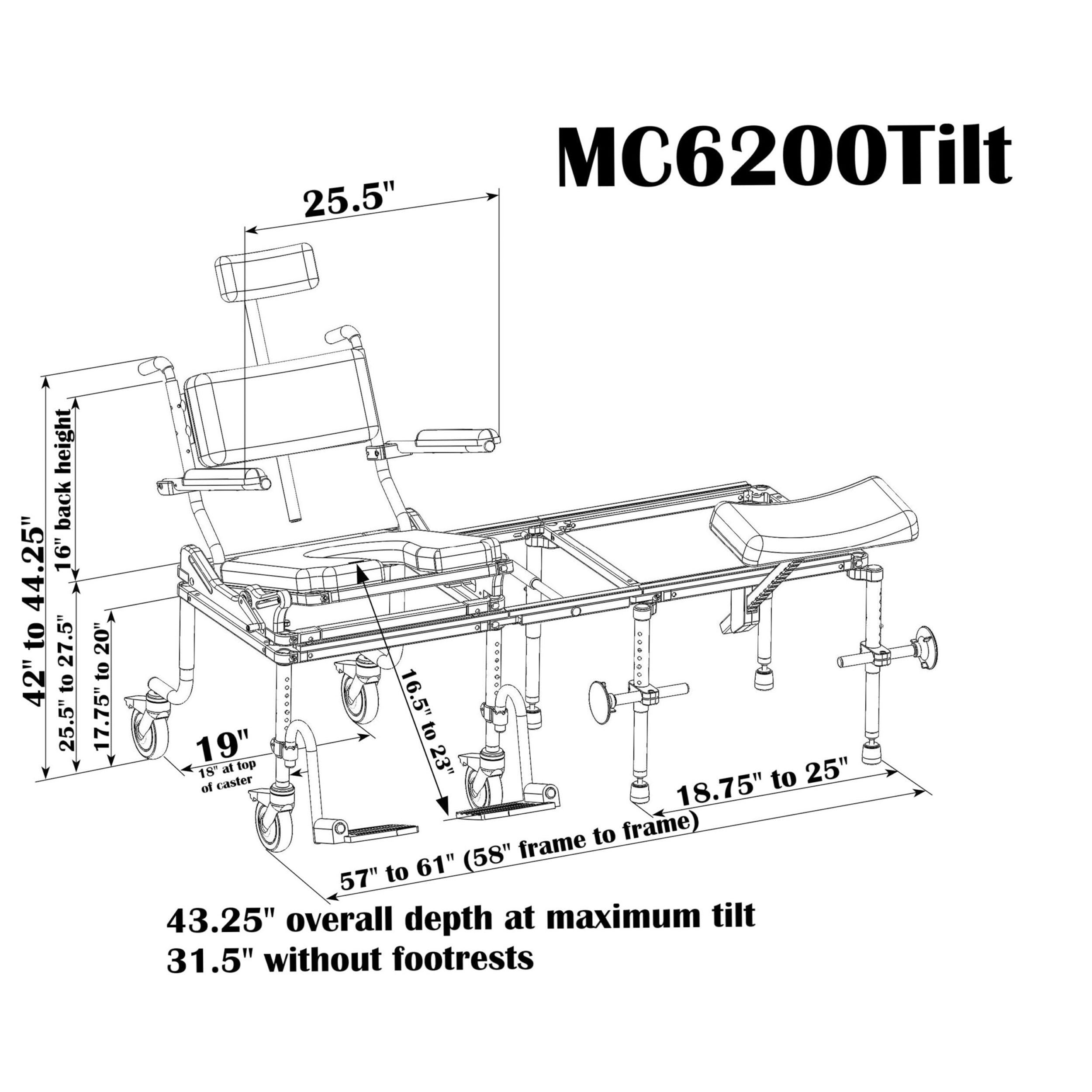 Nuprodx Multichair 6200Tilt Tub/Commode System with Tilt-in-space and Expanded Seat