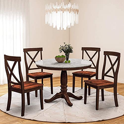 Zebery Harper Bright Designs 5 Piece Dining Set Rubber Wood/ 1 Table with Marble Top and 4 Chair/Kitchen Room Dining Room Furniture (Espresso)