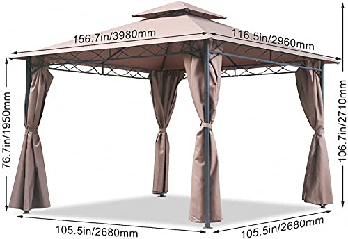 MeetPerfect 10' x 13' Gazebo Block Sun Shade Canopy, Waterproof Tent with Curtains Portable Foldable Party Canopies for Patio Garden Events Sun Shelter with 130 Square Feet of Shade- Brown