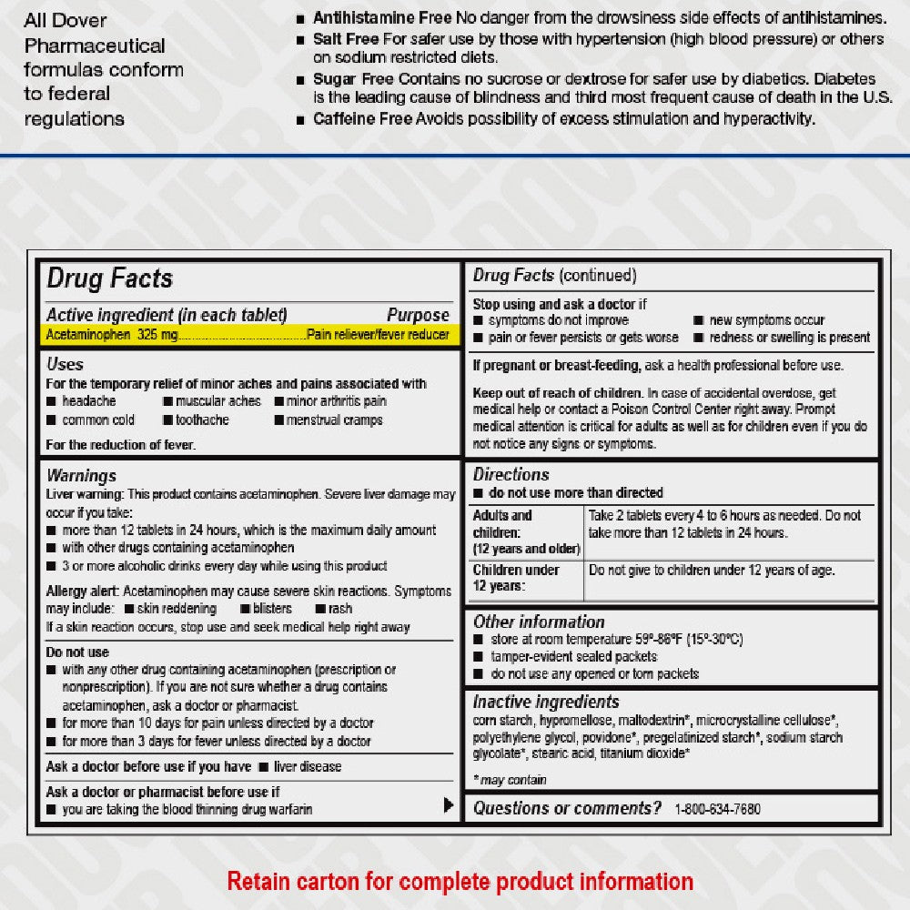 Medique Aminofen Aceteminophen 325mg - (250x2/box - 18 Boxes)