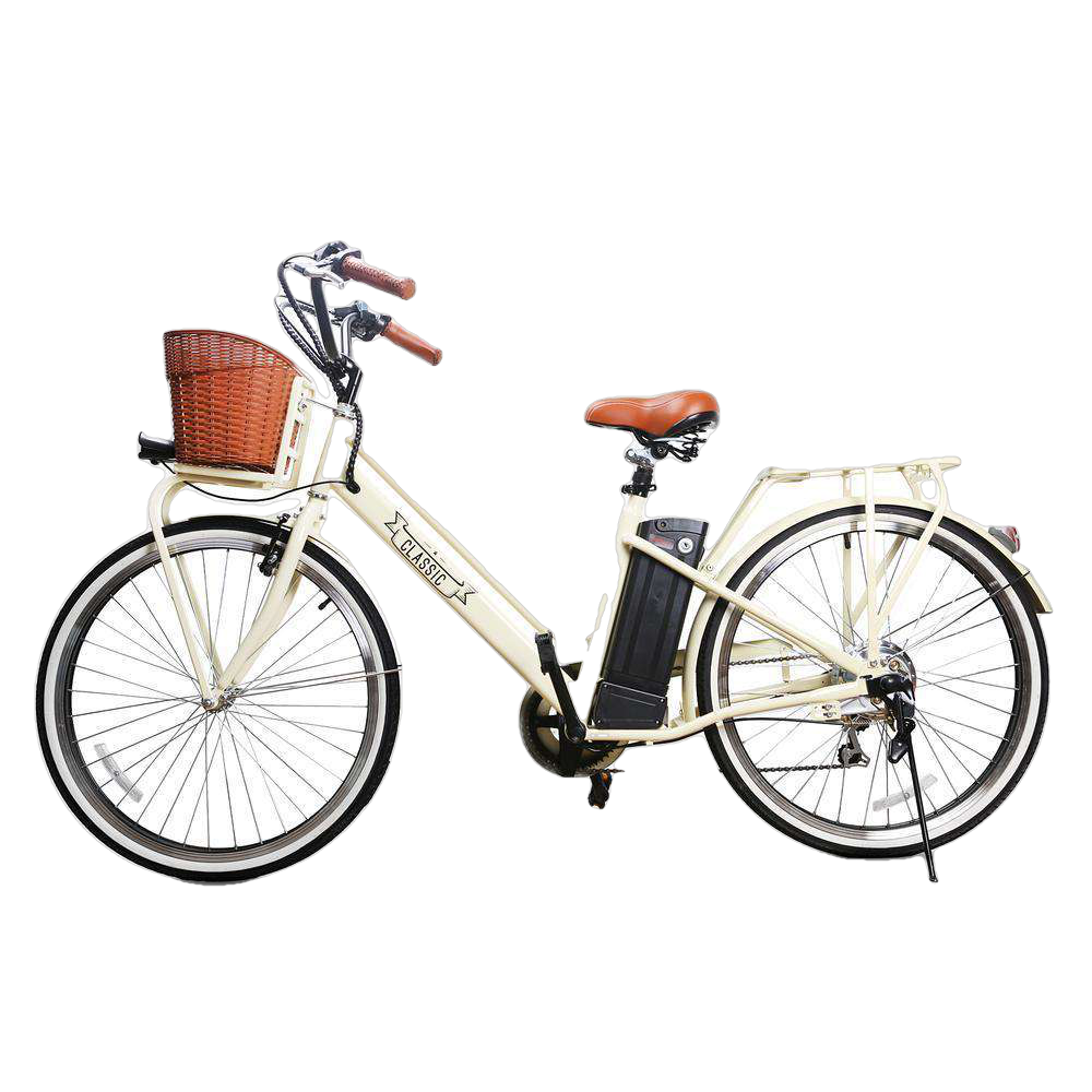 NAKTO 26 inch 250W City Classic Electric Bicycle 6 Speed E-Bike 36V Lithium Battery White New