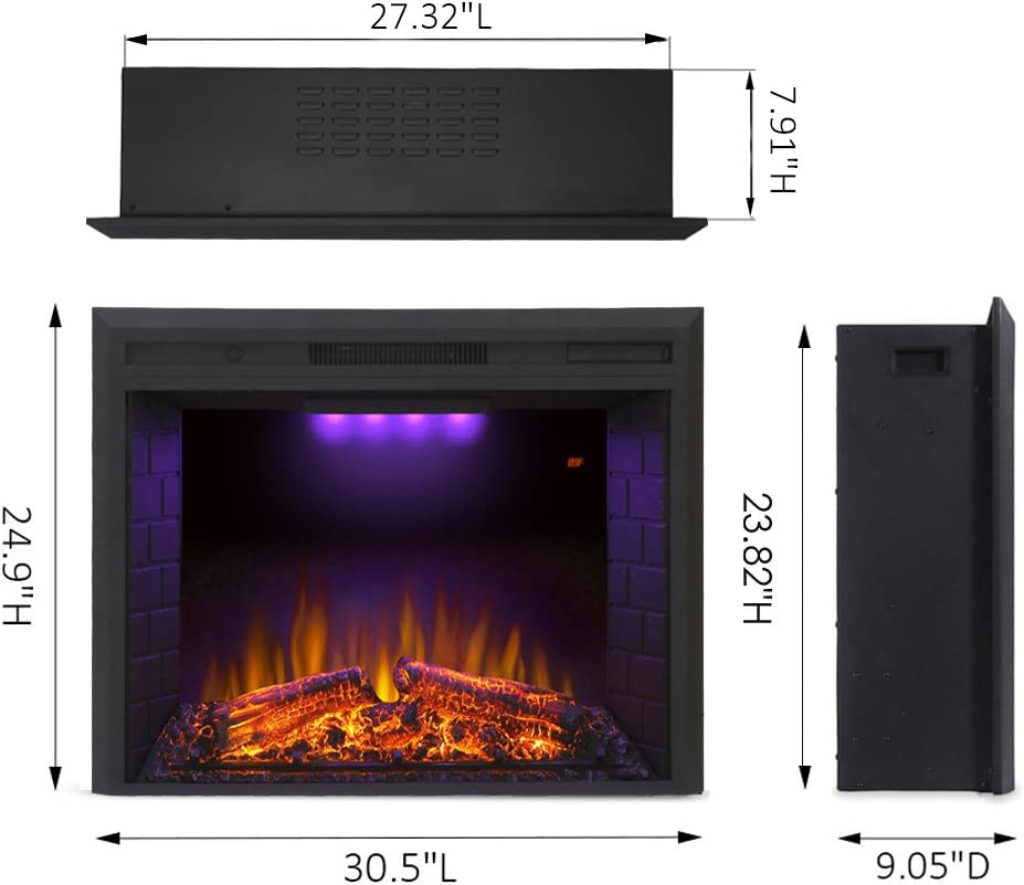 Valuxhome EF30T 30 in. 750/1500W Electric Fireplace Insert with Remote Black New