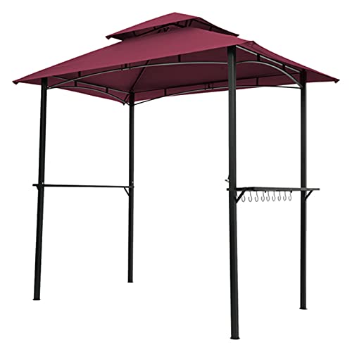 Outdoor Grill Gazebo 8 x 5 Ft, Shelter Tent, Double Tier Soft Top Canopy and Steel Frame with Hook and Bar Counters,Burgundy