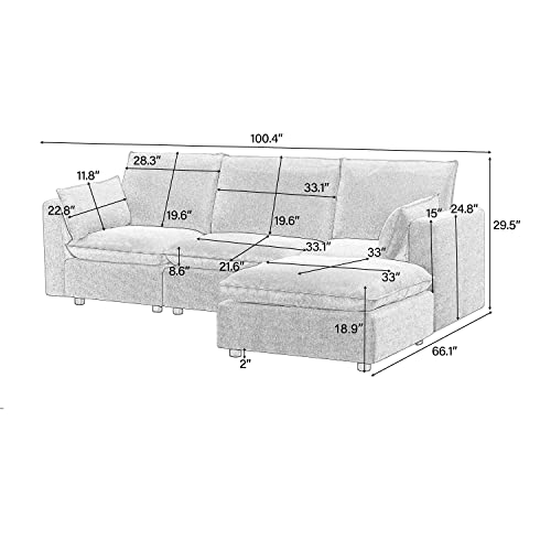 Merax 2 Pieces L Shaped Upholstered Sofa Couch, 3-seat Sofas with Removable Ottoman, Corner Couch Living Room Furniture Set