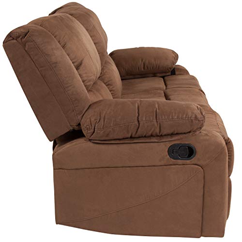 EMMA + OLIVER Chocolate Brown Microfiber Sofa with Two Built-in Recliners