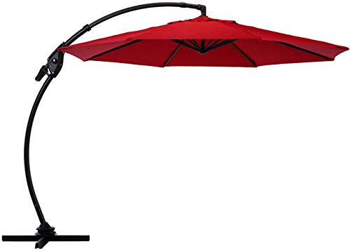 Grand patio Napoli 11 FT Curvy Aluminum Offset Umbrella, Patio Cantilever Umbrella with 360° Rotation, Red