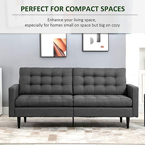 HOMCOM Linen Fabric Convertible Sofa Bed with Button Tufted Back Design, Adjustable Angles and Wood Legs, Grey
