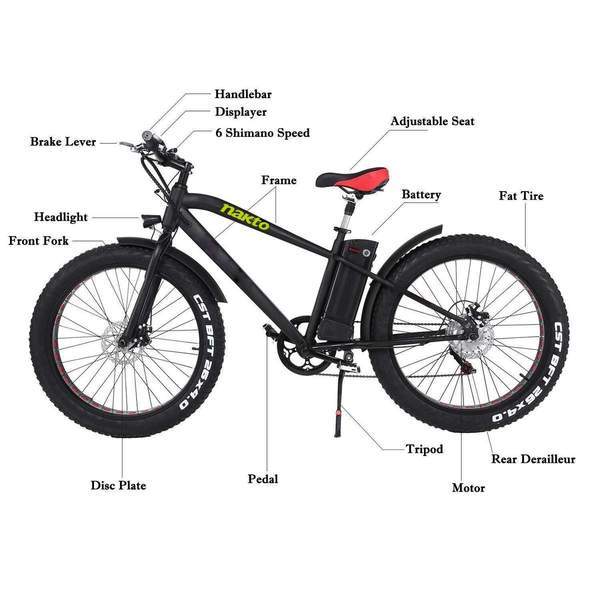 NAKTO 26 inch 300W Cruiser Electric Bicycle 5 Speed E-Bike 36V Lithium Battery New