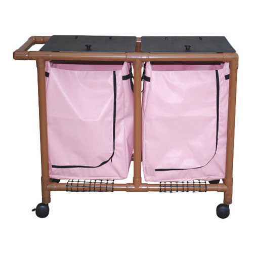 MJM Wood Tone Wide Double Bag Laundry Hamper
