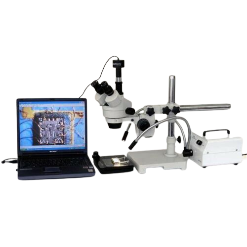 Amscope SM-3TZ 3.5X - 90X Trinocular Stereo Zoom Microscope on Single Arm Boom Stand New