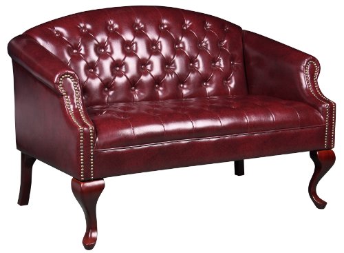 Boss Office Products Classic Traditional Button Tufted Loveseat in Oxblood