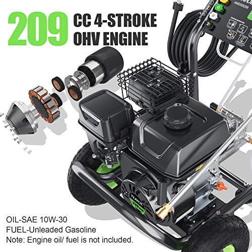 TEANDE 4200PSI Gas Pressure Washer 3GPM Power Washer 209CC Gas Pressure Washer Powered, 5 Adjustable Nozzles, 20ft Pressure Hose, Dual soap Tank (Black)