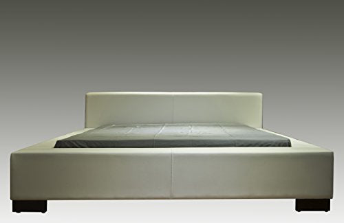 GREATIME Classic Symmetrical Bed, California King Size Bed Frame, Color White Upholstered Platform Bed, Strong Wood Slats Support, Easy Assembly, Contemporary Style, Modern Design Bedframe With Headboard