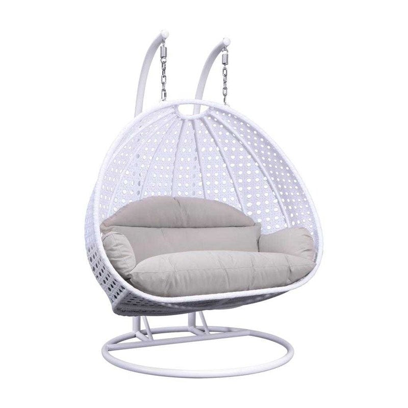 LeisureMod Outdoor Modern Wicker Hanging Double Egg Swing Chair