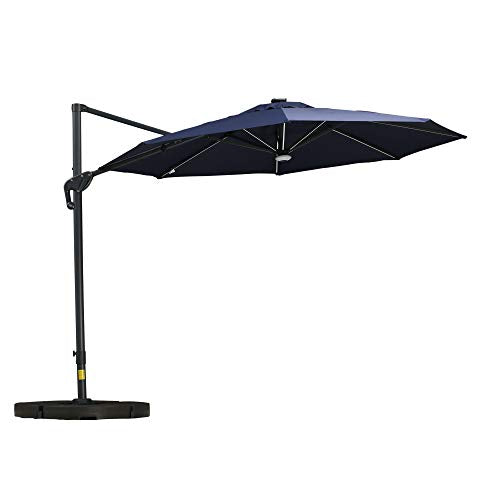 Outsunny 10' Offset Cantilever Patio Umbrella with LED Lights, Solar Panels, & UV-Fighting Polyester Canopy, Blue