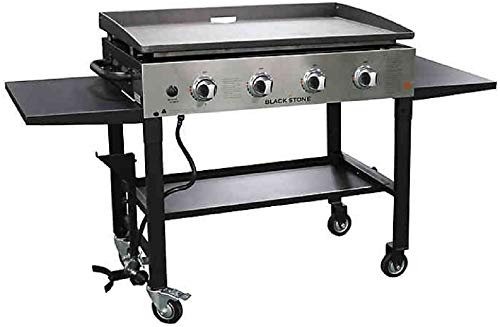 Blackstone 1565 36 Inch Outdoor Propane Gas Griddle Stainless Steel / Black, 4 Independent Burners, 720 Sq In Flat Top Cooking Surface, Grease Can, Collapsible, Portable, Professional Grill, New Model