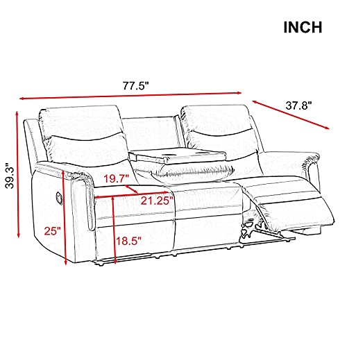 Tileon Furniture high Grade Faux Leather/PU Recliner Set Living Room Set,Manual Reclining Chair 3 Seater for Living Room