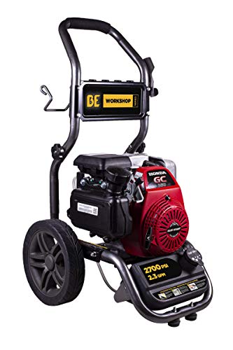 BE Power Equipment Workshop Series Gas Pressure Washer Powered by Honda GC160 Engine, 2700 PSI at 2.3 GPM, Grey