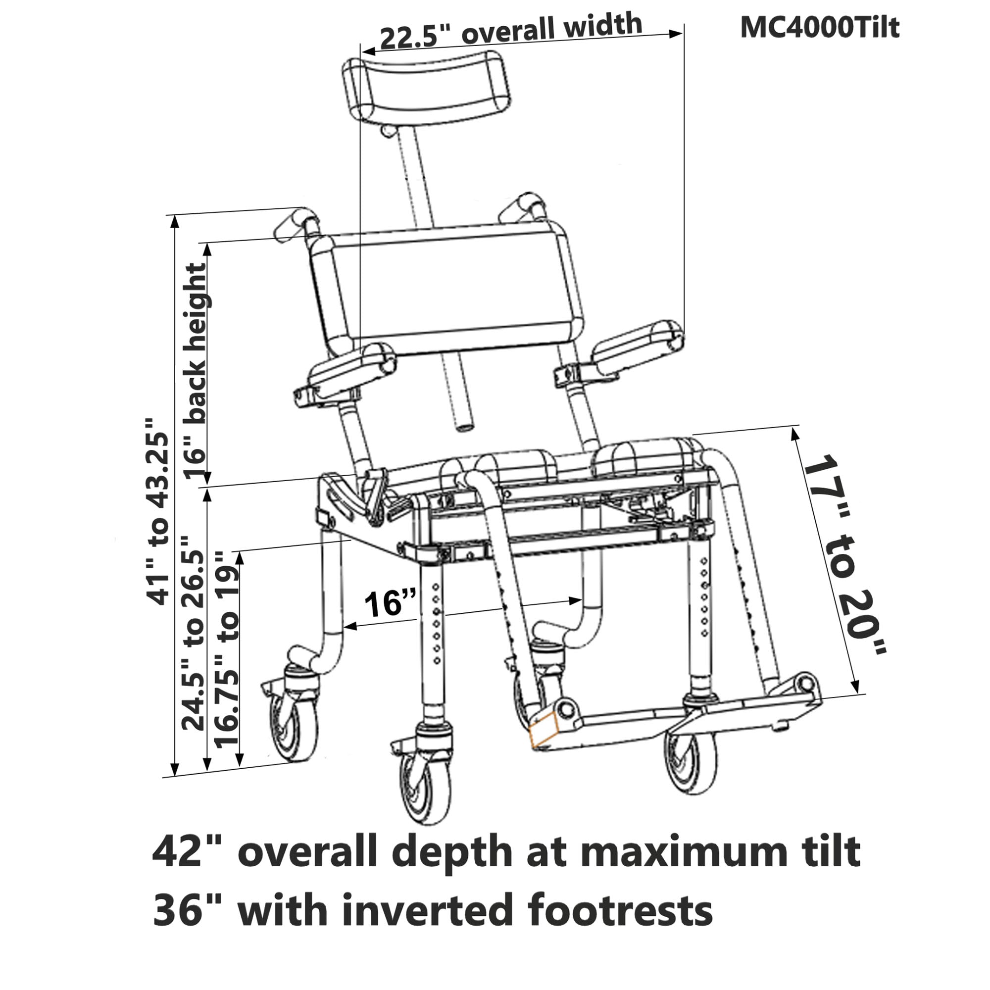 Nuprodx Multichair 4000Tilt Roll-in Shower/Commode Chair with Tilt-in-Space