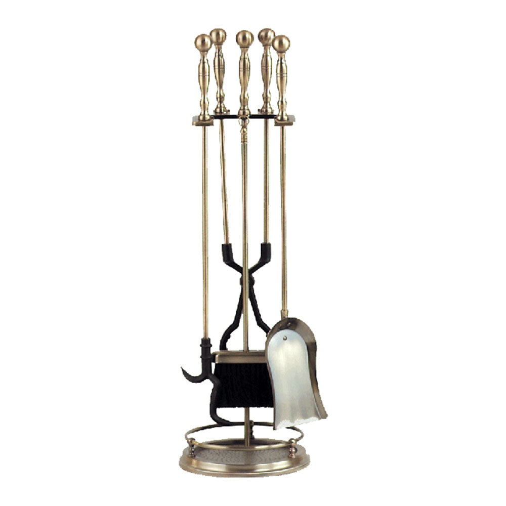 Dagan 5-Piece Antique Brass Fireplace Tool Set With Rail