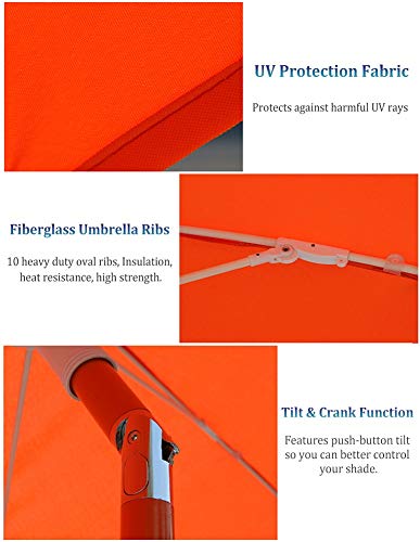 Erru Outdoor 8.8FT Patio Umbrella with Crank & 10 Ribs, Market Table Umbrellas UV Protection for Villa Balcony Pool (Color : White)