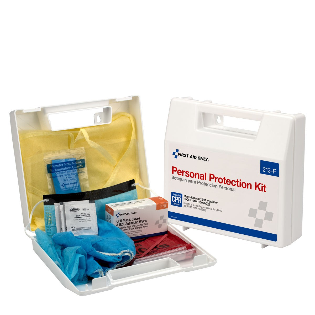 First Aid Only Personal Protection Kit, BBP (Bloodborne Pathogen) Spill Clean Up Apparel Kit with CPR Pack, Plastic Case (5 per order)