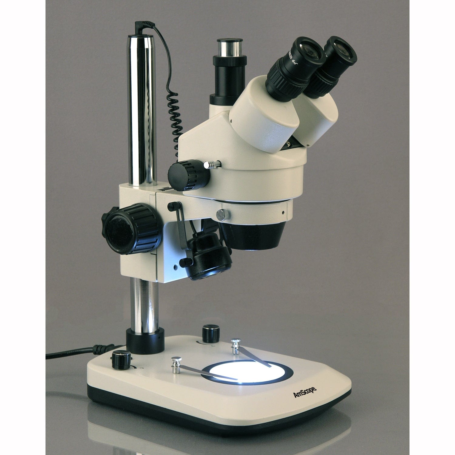 Amscope SM-2T-6WB-V331 7X - 45X Dual Lit 6 Watt LED Trinocular Stereo Zoom Microscope New