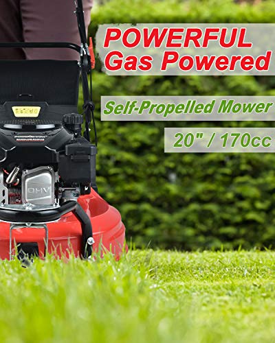 PowerSmart Lawn Mower, 20-inch & 170CC, Gas Powered Lawn Mower, 4-Stroke Engine Self-Propelled Lawn Mower, 3-in-1 Gas Mower, 8 Adjustable Heights (1.2''-3.15''), PSS2020