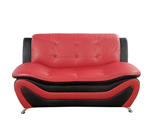 Lifestyle Furniture 3 Pieces Modern Sofa Set with Sofa and Loveseat and Chair, Black + Red, Faux Leather
