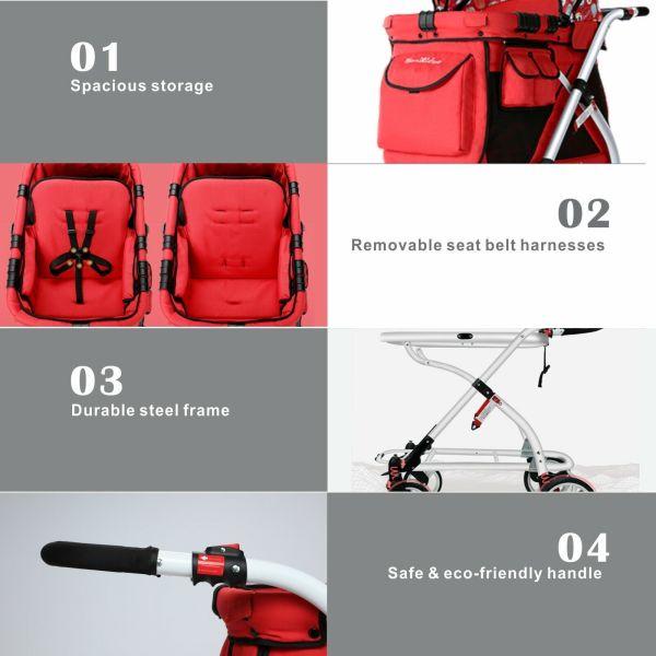 WonderFold Baby MJ01 Multi-Function Pram Stroller Wagon with Removable Seat – Chariot Mini Red New