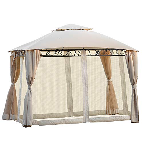 memzuoix Outdoor Patio Garden 11'x11' Gazebo Tent, Quality Tiered Grill Gazebo Tent with UV Protection, Double-Layer Waterproof Grill Canopy for Picnic BBQ Camping Parties, Beige