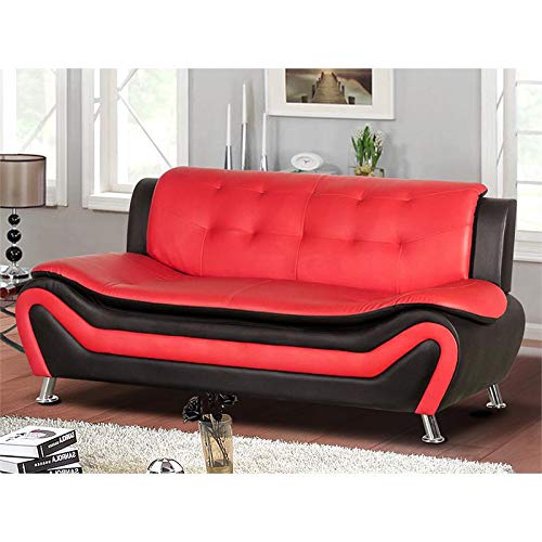 2 Piece Living Room Set with 2 Tone Sofa and Armchair in Black/Red