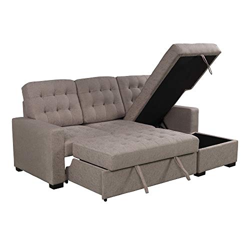 YISHEN U_Style Upholstery Sleeper Sectional Sofa Beige Brown