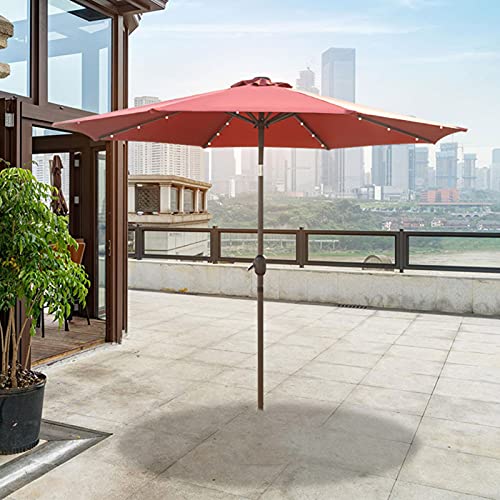 2.7m/8.85ft Patio Umbrella Outdoor Garden Parasol with Crank Handle Tilt Adjustment LED Lights for Backyard Cafes Balcony Wine red Khaki