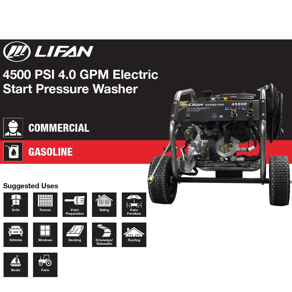 Lifan LFQ4515E-Elite Hydro Pro 4500 PSI 4 GPM Electric Start Pressure Washer New