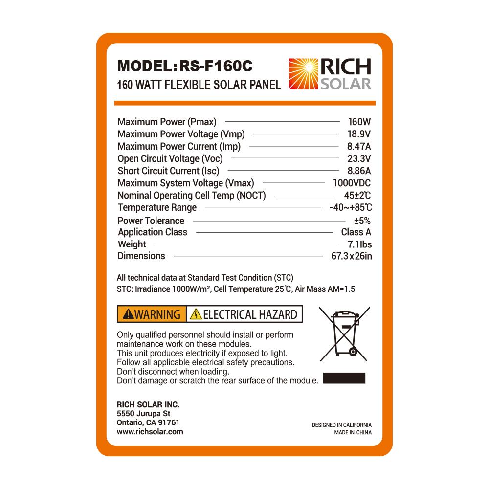 Rich Solar RS-F160C 160 Watt CIGS Flexible Solar Panel New