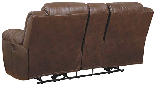 Signature Design by Ashley Stoneland Faux Leather Power Double Reclining Loveseat with Center Console, Dark Brown
