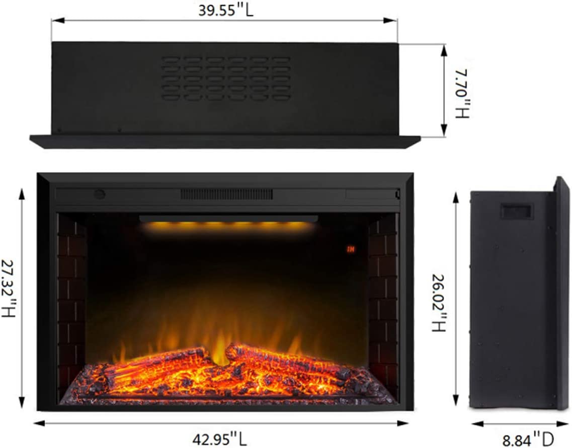 Valuxhome EF40T 43 in. 750/1500W Electric Fireplace Insert with Remote Overheating Protection and Fire Crackling Sound Black New