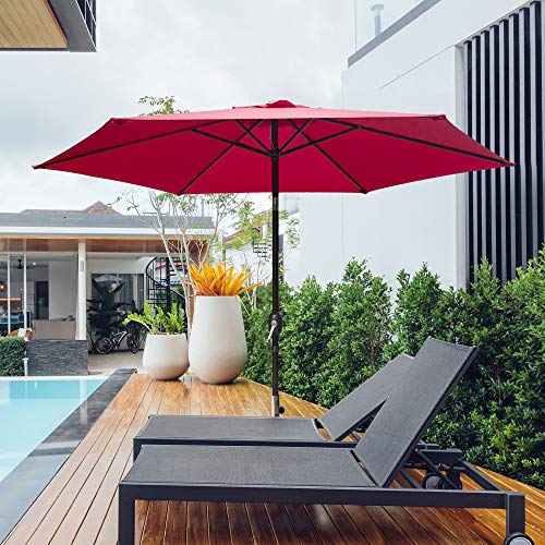Abba Patio 9 Ft Fade Resistant Sunbrella Patio Umbrella with Auto Tilt and Crank, Alu. 8 Ribs, Red