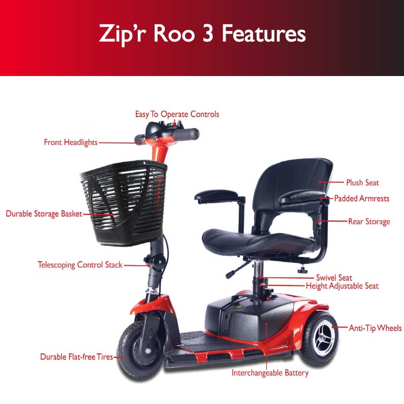 Zip'r Roo 3 Travel Mobility Scooter Red Open Box