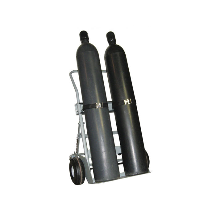 Justrite Double Cylinder Hand Truck, 10.5 Inch Pneumatic Wheels, Rear Casters