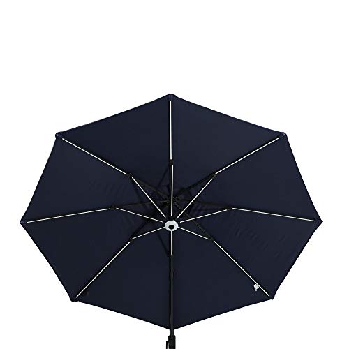 Outsunny 10' Offset Cantilever Patio Umbrella with LED Lights, Solar Panels, & UV-Fighting Polyester Canopy, Blue