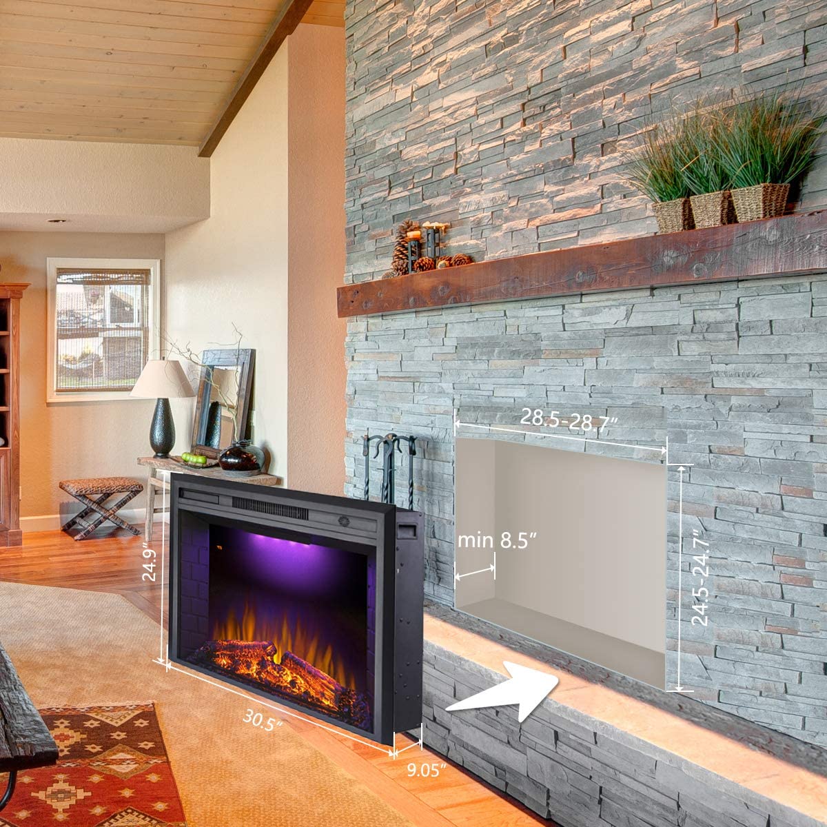 Valuxhome EF30T 30 in. 750/1500W Electric Fireplace Insert with Remote Black New