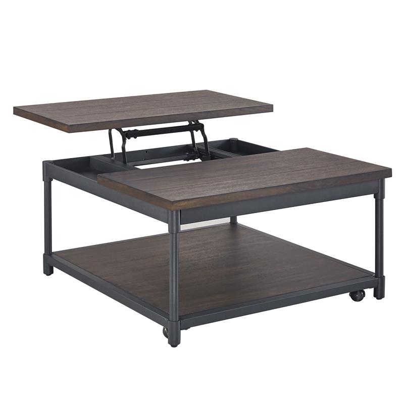 Steve Silver Prescott Smokey Oak and Black Metal Lift-Top Square Cocktail Table