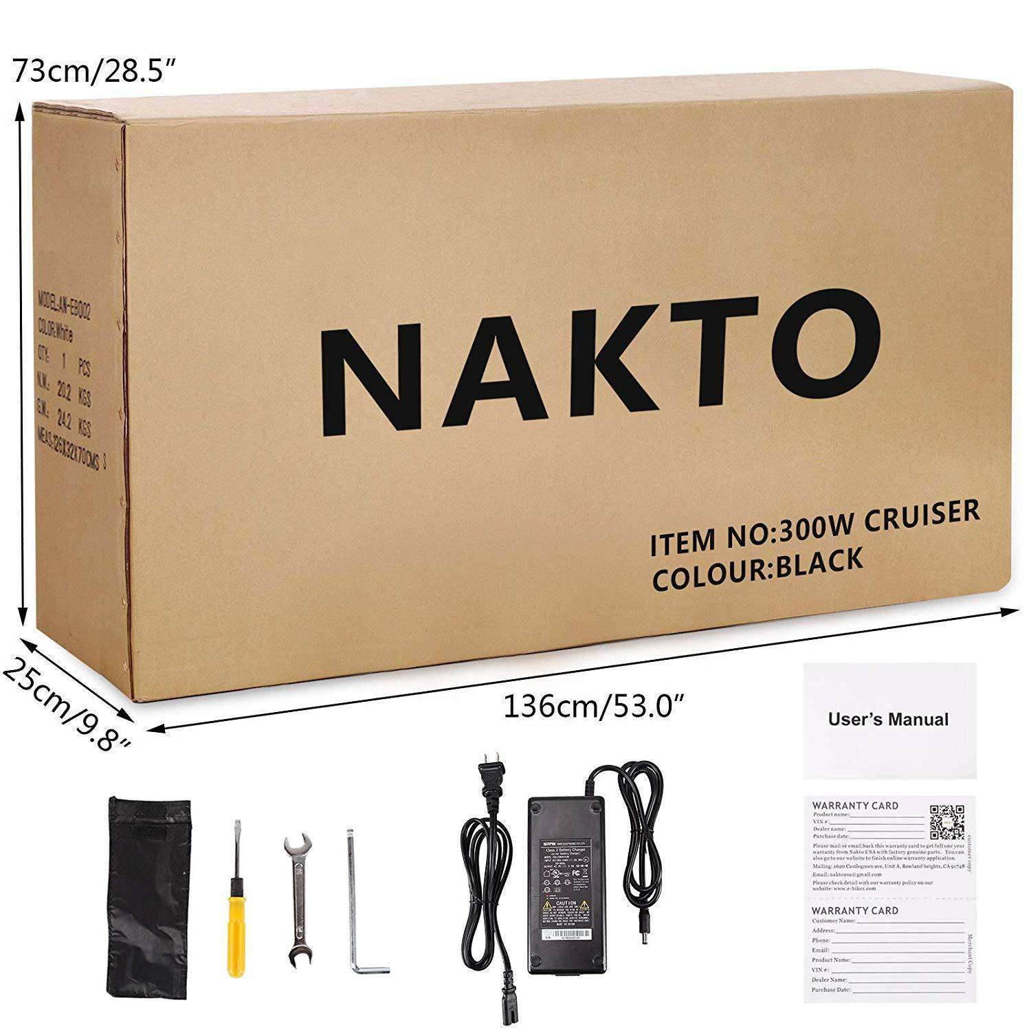 NAKTO 26 inch 300W Cruiser Electric Bicycle 5 Speed E-Bike 36V Lithium Battery New