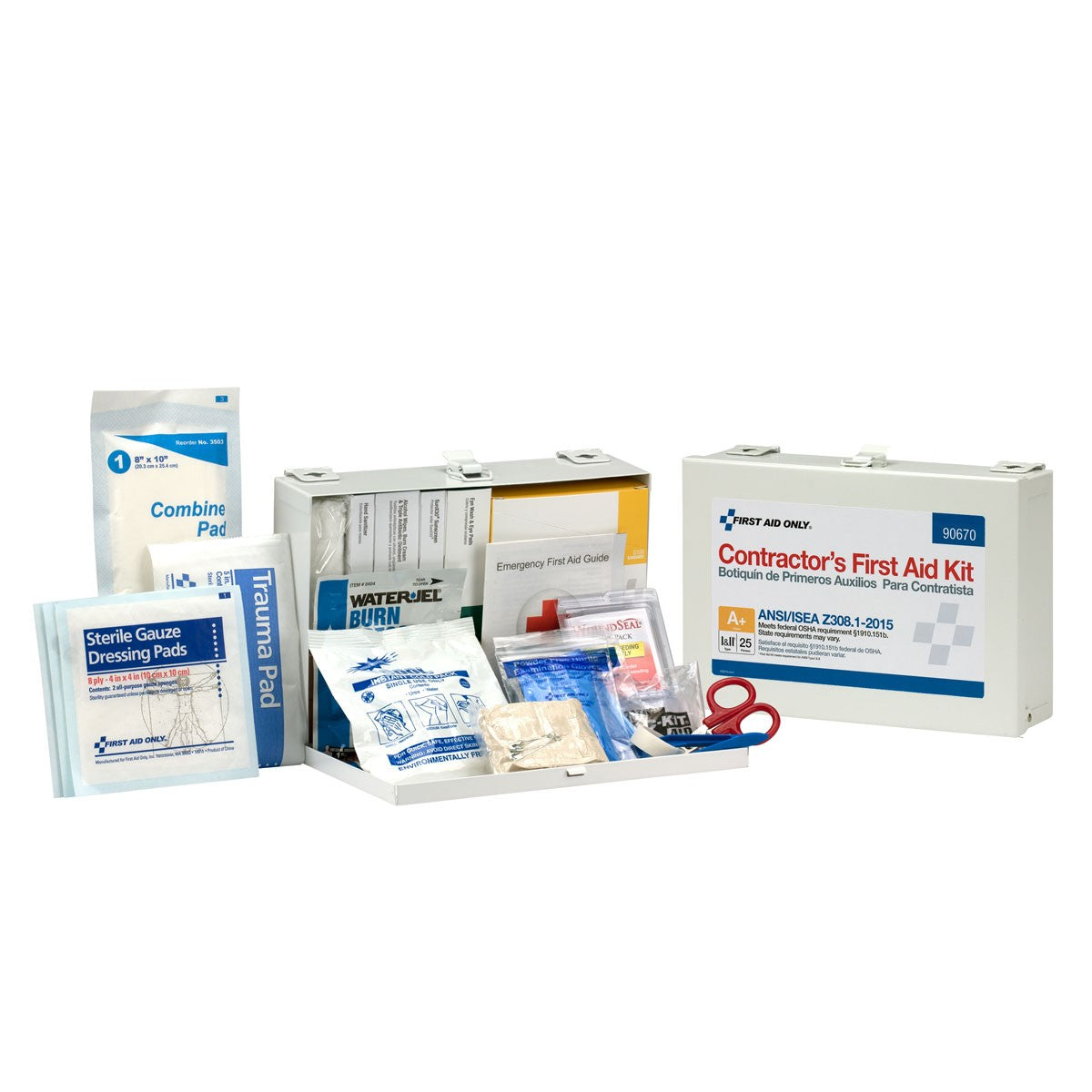 First Aid Only 25 Person Contractor ANSI A+ First Aid Kit, Metal Case, Class I and II (3 per order)
