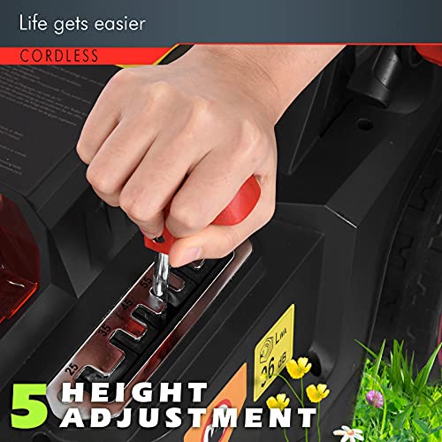 QAZQ 40V 16 Inch Brushless Motor Cordless Lawn Mower, 6 Levles of Height Adjustable for Power and Runtime, Smart Cut Pace Self-Propelled Lawn Mower, 2 x 2Ah USB Batteries and Charger Stand Included