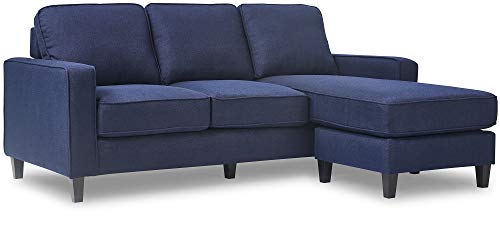 Serta Harmon Square Arm Reversible Sectional Sofa Living Room, Modern L-Shaped 3 Seat Fabric Couch, Dark Blue